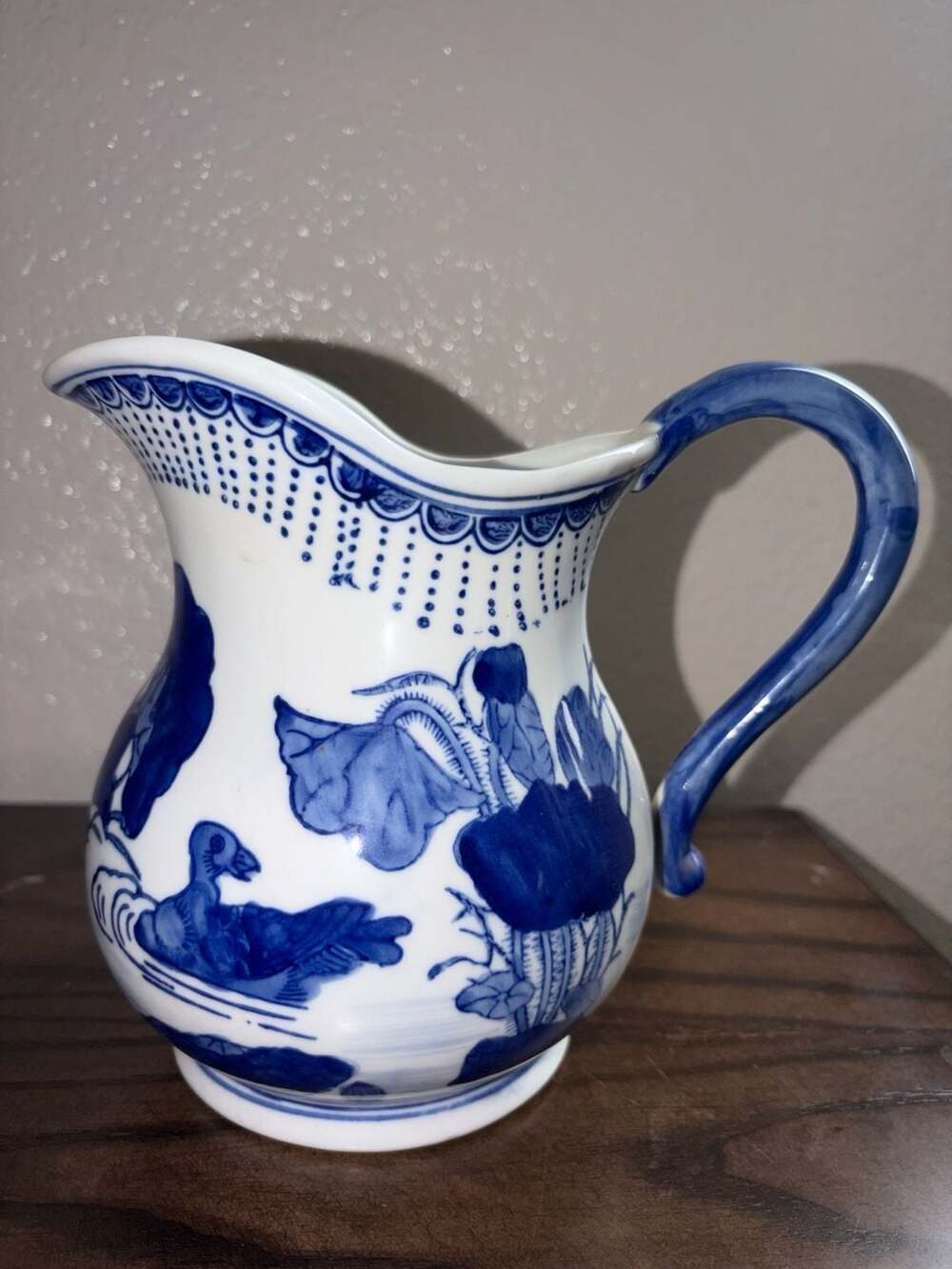 Two's Company The Canton Collection Blue and White Ceramic Duck and Floral Pitch